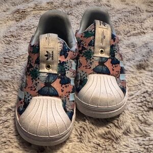 Adidas Kids Floral Slip-On Sneakers - Pink, Blue, and Green